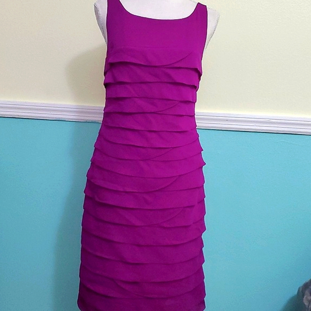 JS Collection Orchid Purple Pleated Satin Fitted Wedding Party Mini Dress 80